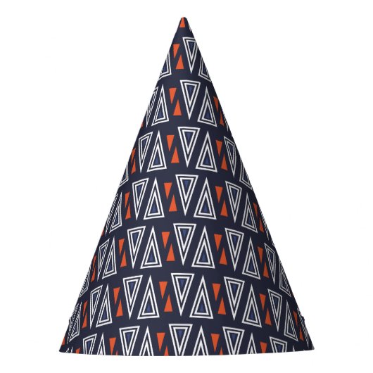 Dark Blue and Red Geometric Triangles Pattern Feesthoedjes (Voorkant)