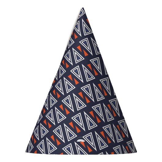 Dark Blue and Red Geometric Triangles Pattern Feesthoedjes (Links)