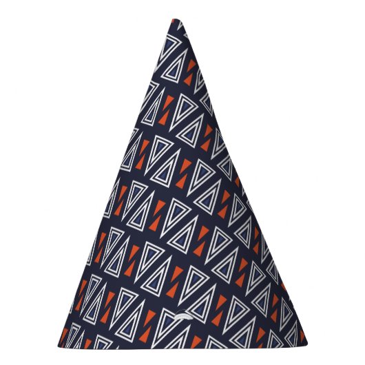 Dark Blue and Red Geometric Triangles Pattern Feesthoedjes (Rechts)