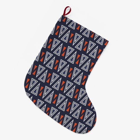 Dark Blue and Red Geometric Triangles Pattern Grote Kerstsok (Voorkant (Hangend))