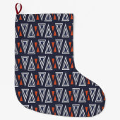 Dark Blue and Red Geometric Triangles Pattern Grote Kerstsok (Voorkant)