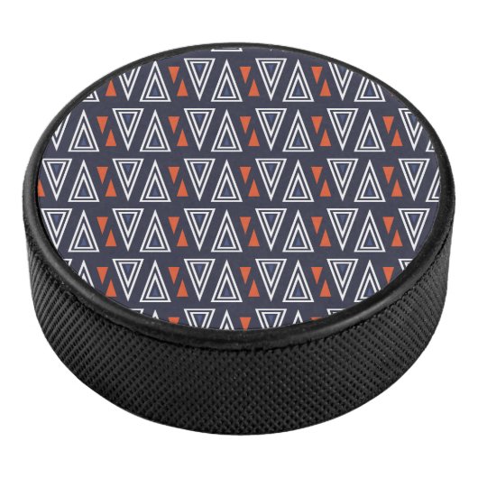 Dark Blue and Red Geometric Triangles Pattern Hockey Puck (3/4)