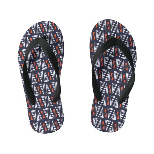 Dark Blue and Red Geometric Triangles Pattern Kinder Teenslippers (Voetbed)