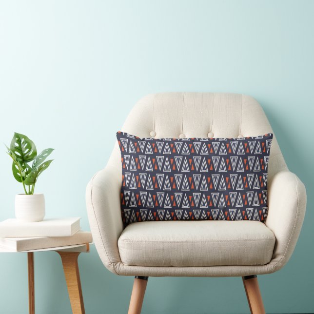 Dark Blue and Red Geometric Triangles Pattern Kussen (Stoel)