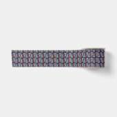 Dark Blue and Red Geometric Triangles Pattern Satijnen Lint (Voorkant)