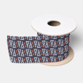 Dark Blue and Red Geometric Triangles Pattern Satijnen Lint (Spoel)