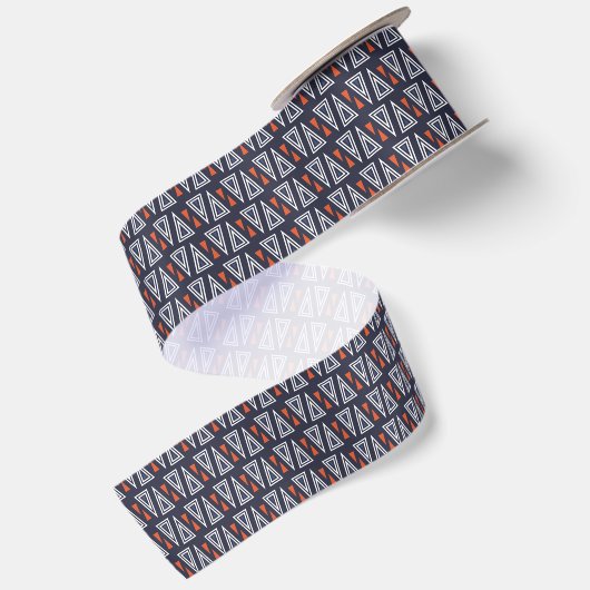 Dark Blue and Red Geometric Triangles Pattern Satijnen Lint (Achterkant)
