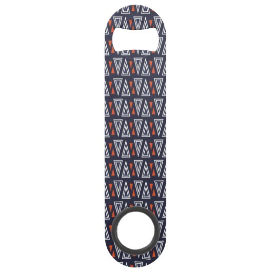 Dark Blue and Red Geometric Triangles Pattern Speed Flessenopener (Achterkant)