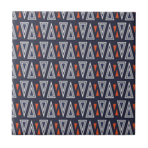 Dark Blue and Red Geometric Triangles Pattern Tegeltje