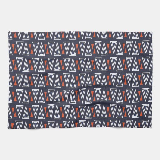 Dark Blue and Red Geometric Triangles Pattern Theedoek (Horizontaal)