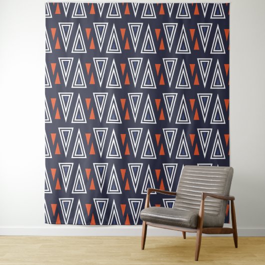 Dark Blue and Red Geometric Triangles Pattern Wandkleed (In situ)