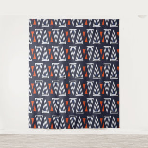 Dark Blue and Red Geometric Triangles Pattern Wandkleed