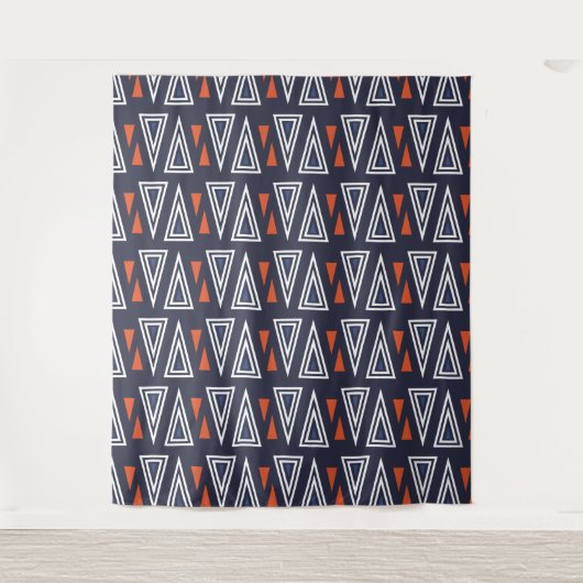 Dark Blue and Red Geometric Triangles Pattern Wandkleed (Voorkant)