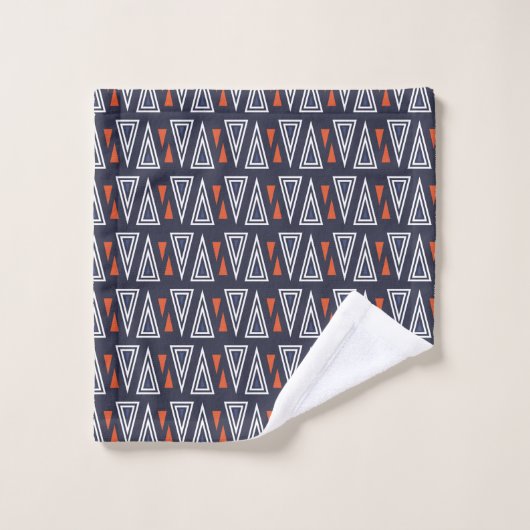 Dark Blue and Red Geometric Triangles Pattern Washandje (Wasdoekje)