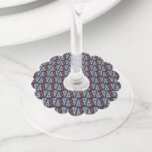 Dark Blue and Red Geometric Triangles Pattern Wijnglaslabel (Dichtbij)