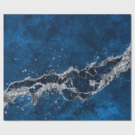 Dark Blue and Silver Abstract N3 Cadeaupapier (Vlak)