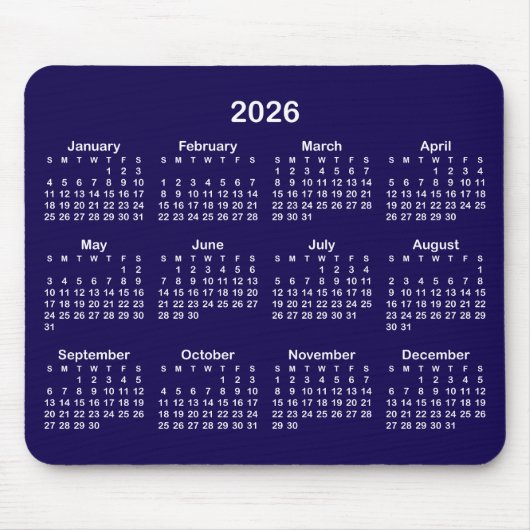 Dark Blue and White 2026 Calendar Muismat (Voorkant)