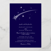Dark Blue and White Celestial Wedding Silver Folie Uitnodiging (Voorkant)