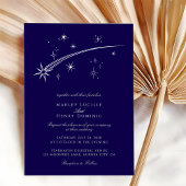 Dark Blue and White Celestial Wedding Silver Folie Uitnodiging