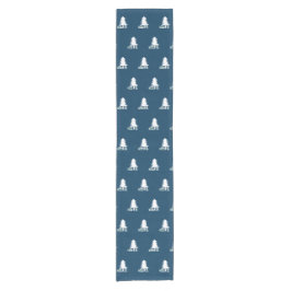 Dark Blue and White Christmas Tree Design Korte Tafelloper