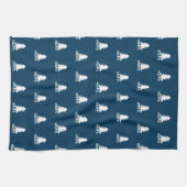 Dark Blue and White Christmas Tree Design Theedoek (Horizontaal)