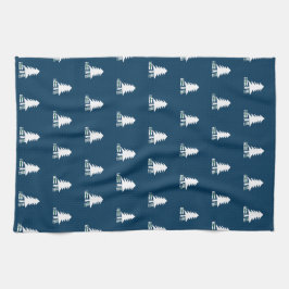 Dark Blue and White Christmas Tree Design Theedoek