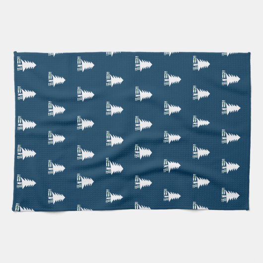 Dark Blue and White Christmas Tree Design Theedoek (Horizontaal)