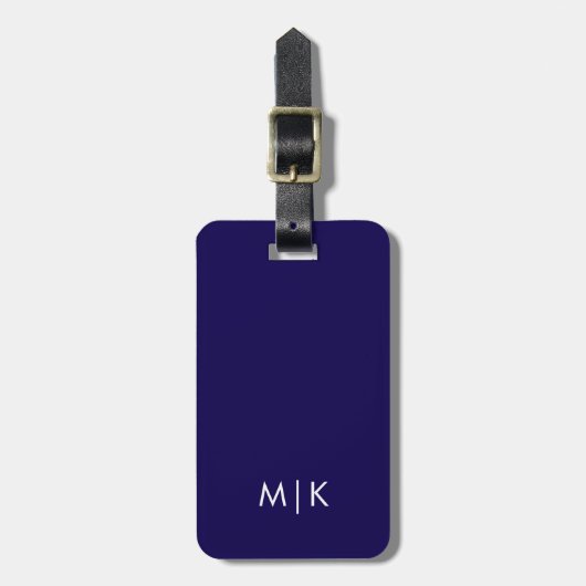 Dark Blue and White  Modern Monogram  Bagagelabel (Voorkant verticaal)