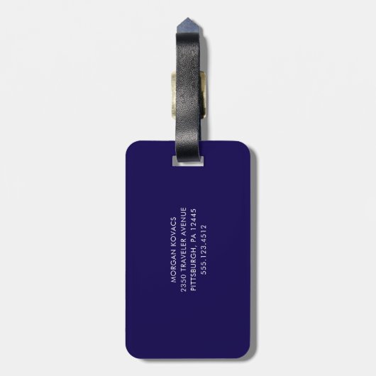 Dark Blue and White  Modern Monogram  Bagagelabel (Achterkant verticaal)