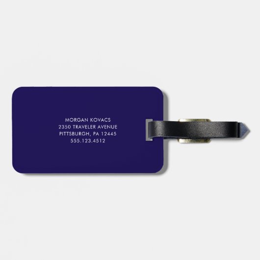 Dark Blue and White  Modern Monogram  Bagagelabel (Achterkant horizontaal)