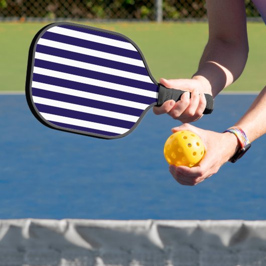 Dark Blue and White Striped Pickleball Paddle (Insitu)