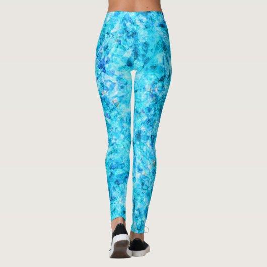 Dark Blue Aqua Turquoise Polygon Art Pattern Leggings (Achterkant)