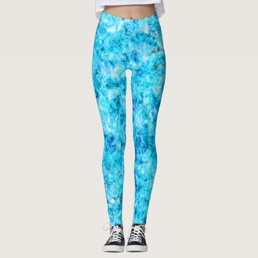 Dark Blue Aqua Turquoise Polygon Art Pattern Leggings (Voorkant)