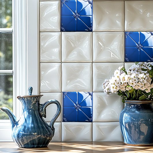 Dark Blue Art Deco  Ceramic Tile Tegeltje