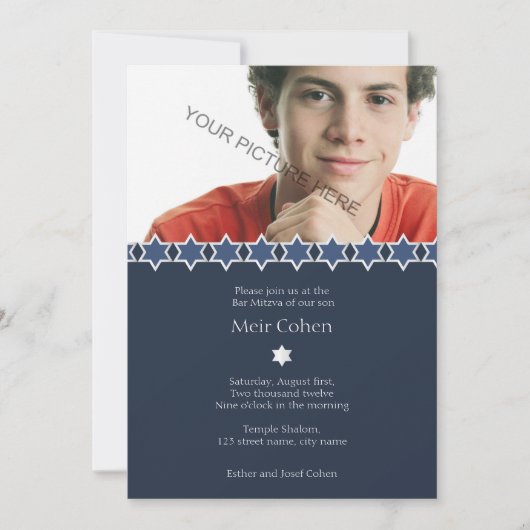 Dark Blue - Bar Mitzvah Invitation Kaart (Voorkant)