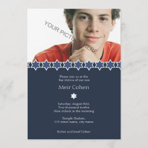 Dark Blue - Bar Mitzvah Invitation Kaart