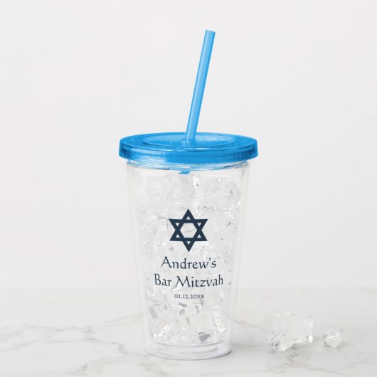 Dark Blue Bar Mitzvah, op maat gesneden Acryl Drinkbeker (Achterkant ijs)