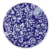 Dark Blue Bird Snail Woodland Animal Floral Cobalt Keramische Knop (Voorkant)