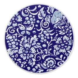 Dark Blue Bird Snail Woodland Animal Floral Cobalt Keramische Knop