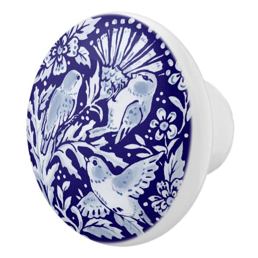 Dark Blue Bird Woodland Animal Floral Cobalt Navy Keramische Knop (Rechts)