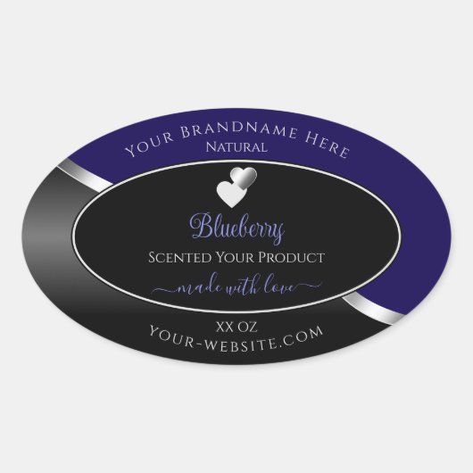 Dark Blue Black Wavy Silver Hearts Product Labels (Voorkant)