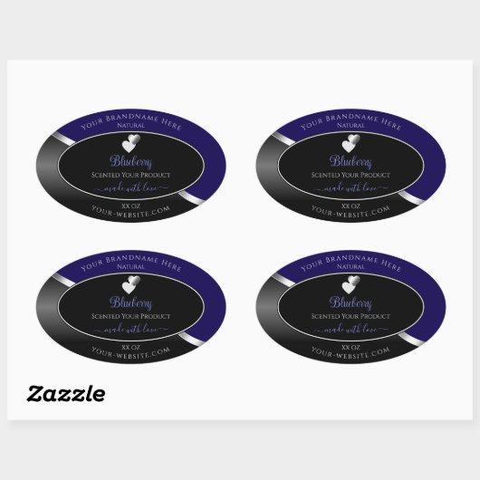 Dark Blue Black Wavy Silver Hearts Product Labels (Vel)