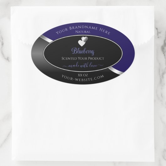 Dark Blue Black Wavy Silver Hearts Product Labels (Tas)