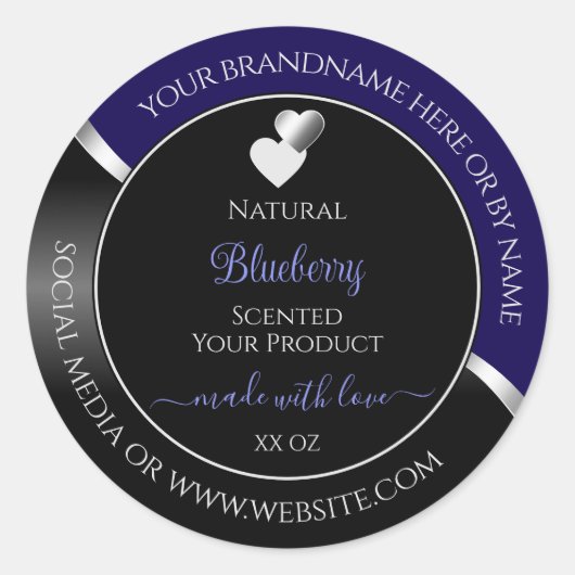 Dark Blue Black Wavy Silver Hearts Product Labels (Voorkant)