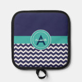 Dark Blue Blauwgroen Chevron Pannenlap (Voorkant)