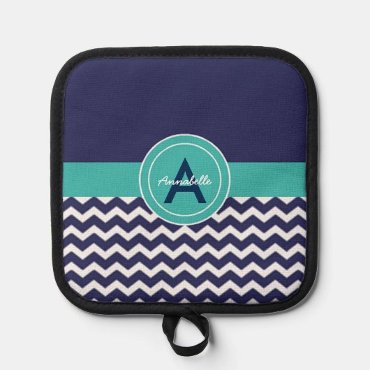 Dark Blue Blauwgroen Chevron Pannenlap (Voorkant)