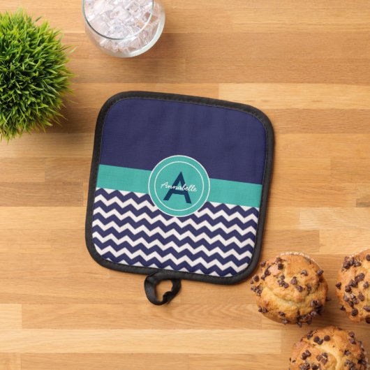 Dark Blue Blauwgroen Chevron Pannenlap (Top down)