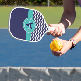 Dark Blue Blauwgroen Chevron Pickleball Paddle