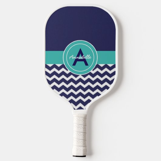 Dark Blue Blauwgroen Chevron Pickleball Paddle (Achterkant)