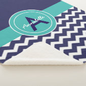 Dark Blue Blauwgroen Chevron Sherpa Deken (3/4)
